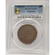AUSTRALIA 1946 . ONE 1 PENNY . PCGS AU53